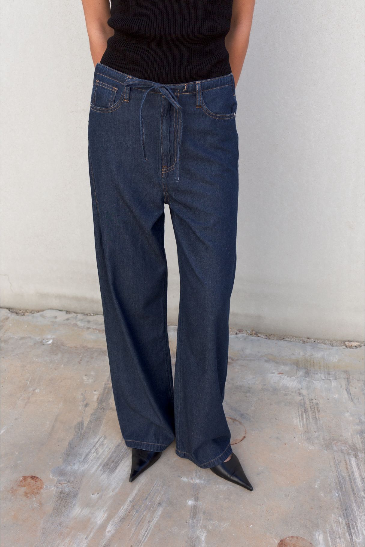 Pantalón efecto vaquero en tejido fluido - Zenda Couture