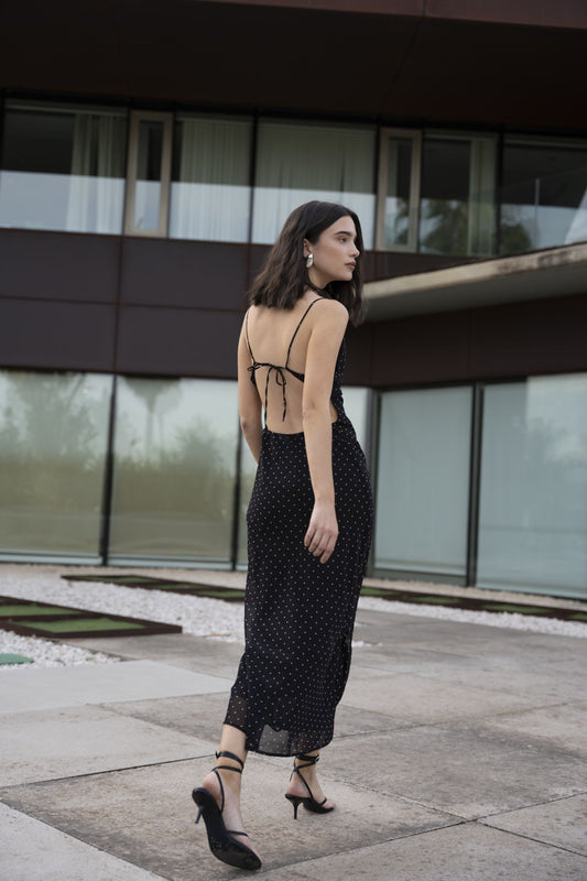 Vestido midi estampado con tirantes finos - Zenda Couture